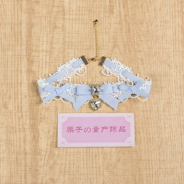 Jirai Kei Lace Choker, Detachable Faux Pearl Necklace 44010:793244