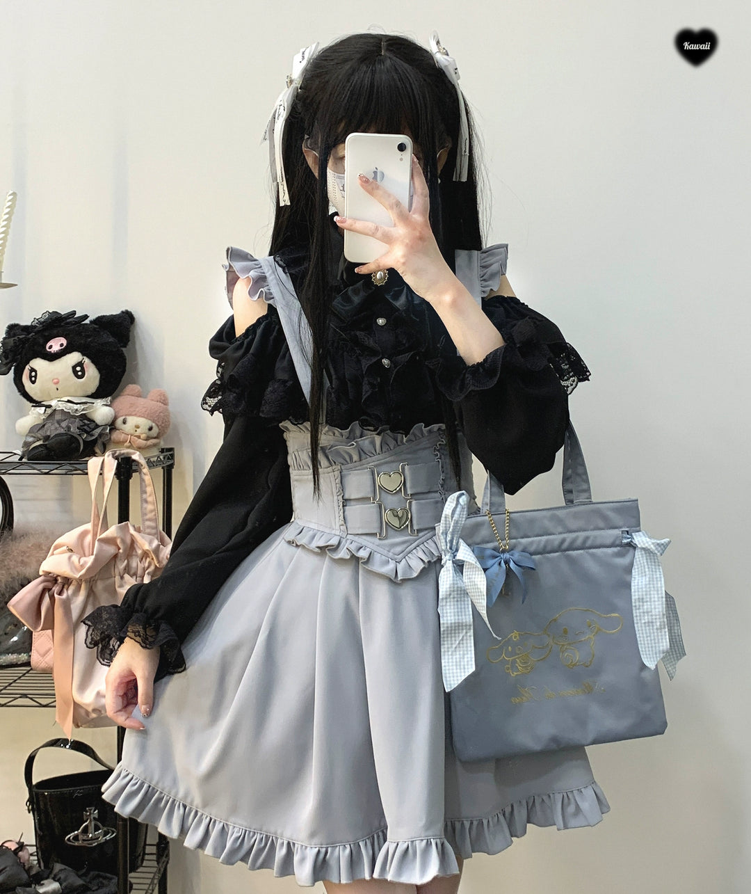 High Waist Jirai Kei Suspender Skirt (M S / Aqua) 31858:396998