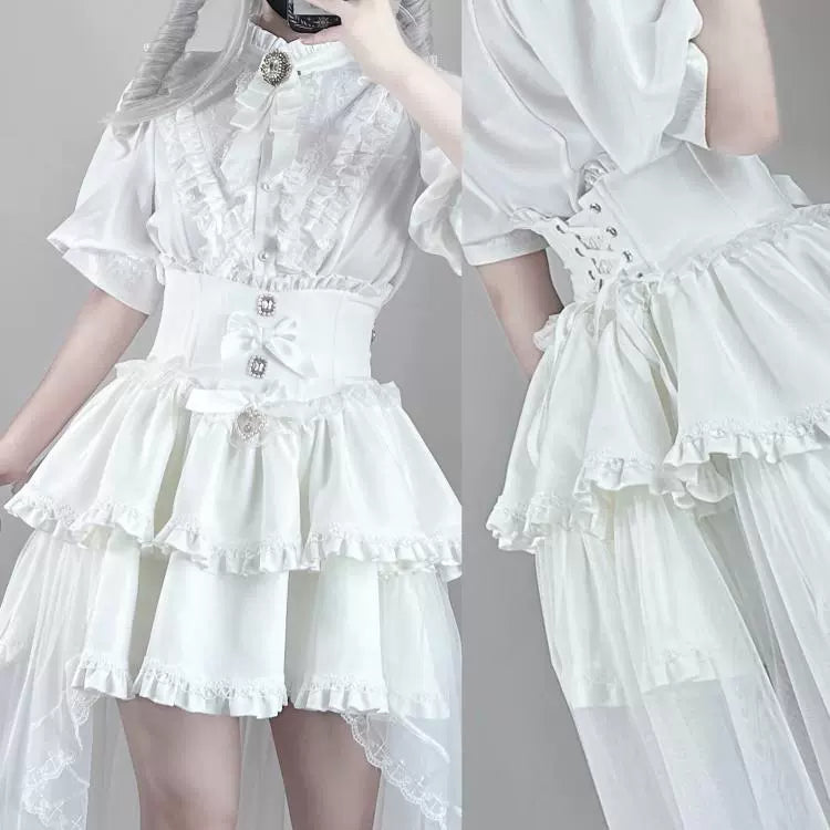 Gothic Shirt Outfit, Fishbone Skirt, Detachable Trailing (L M S XL) 43441:780336