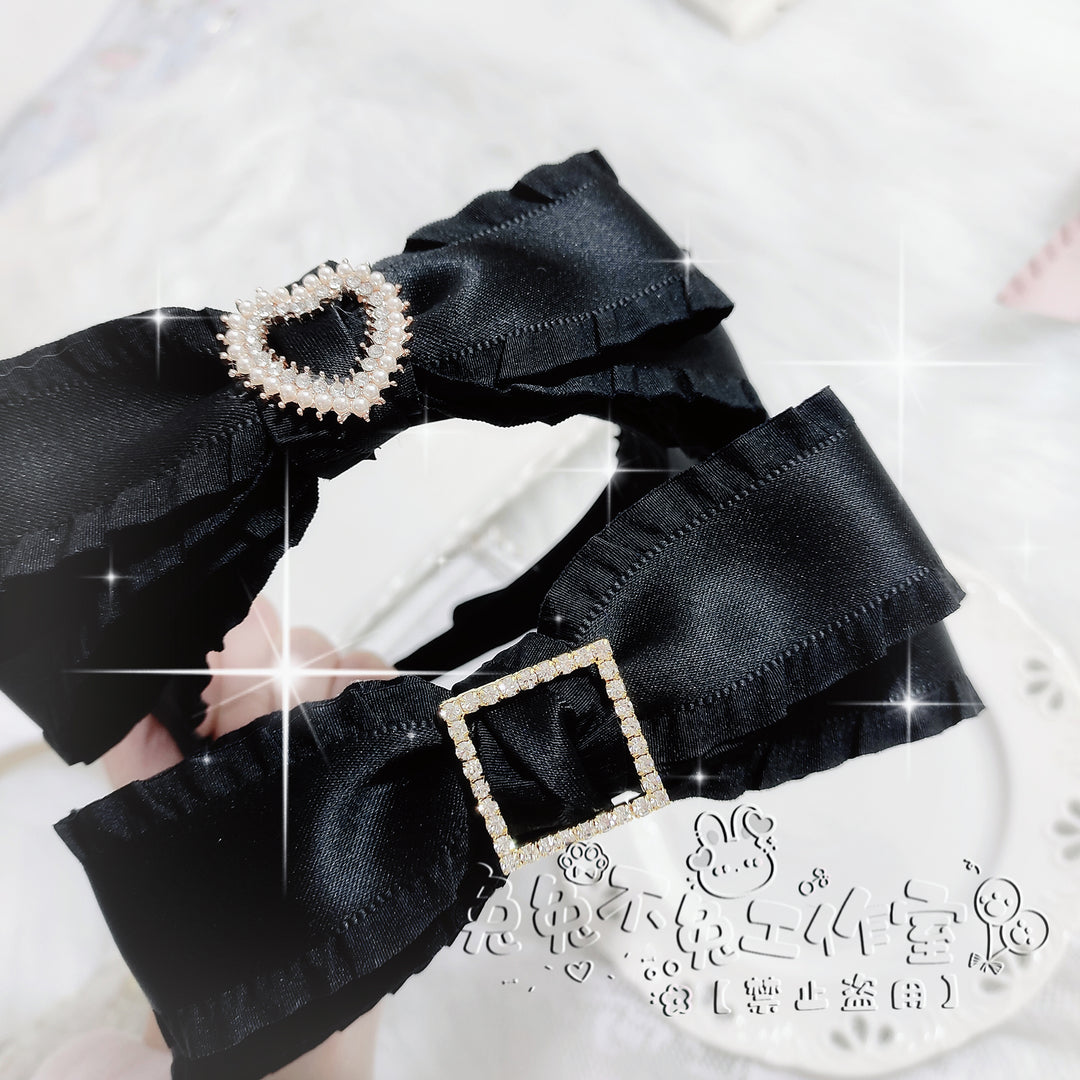 Jirai Kei Headband with Double-Layered Bow and Rhinestone 42323:736387