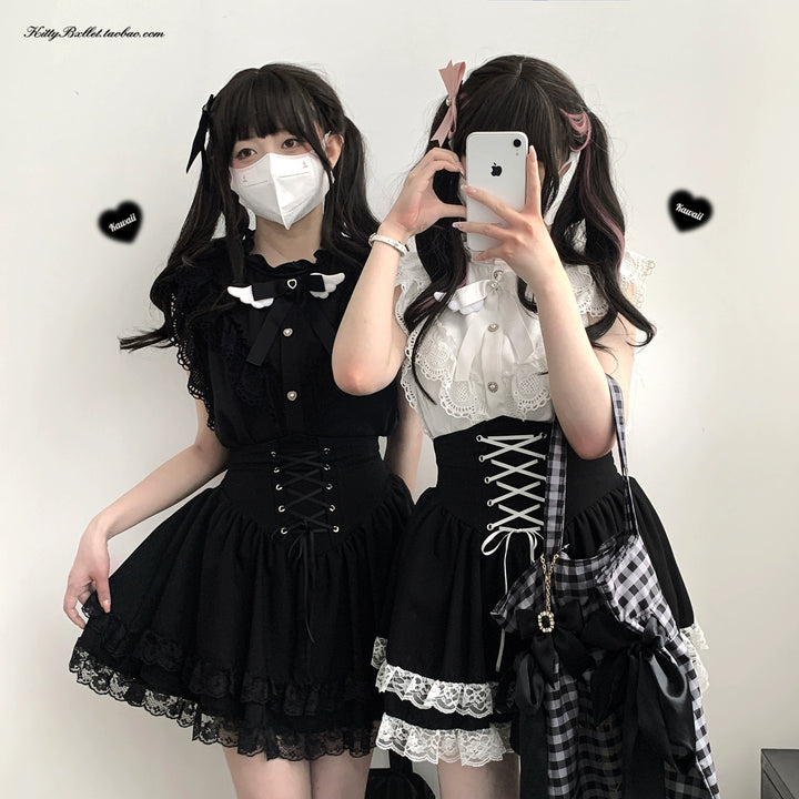 Jirai Kei Skirt High Waist Skirt Lace Up Skirt 36776:540116