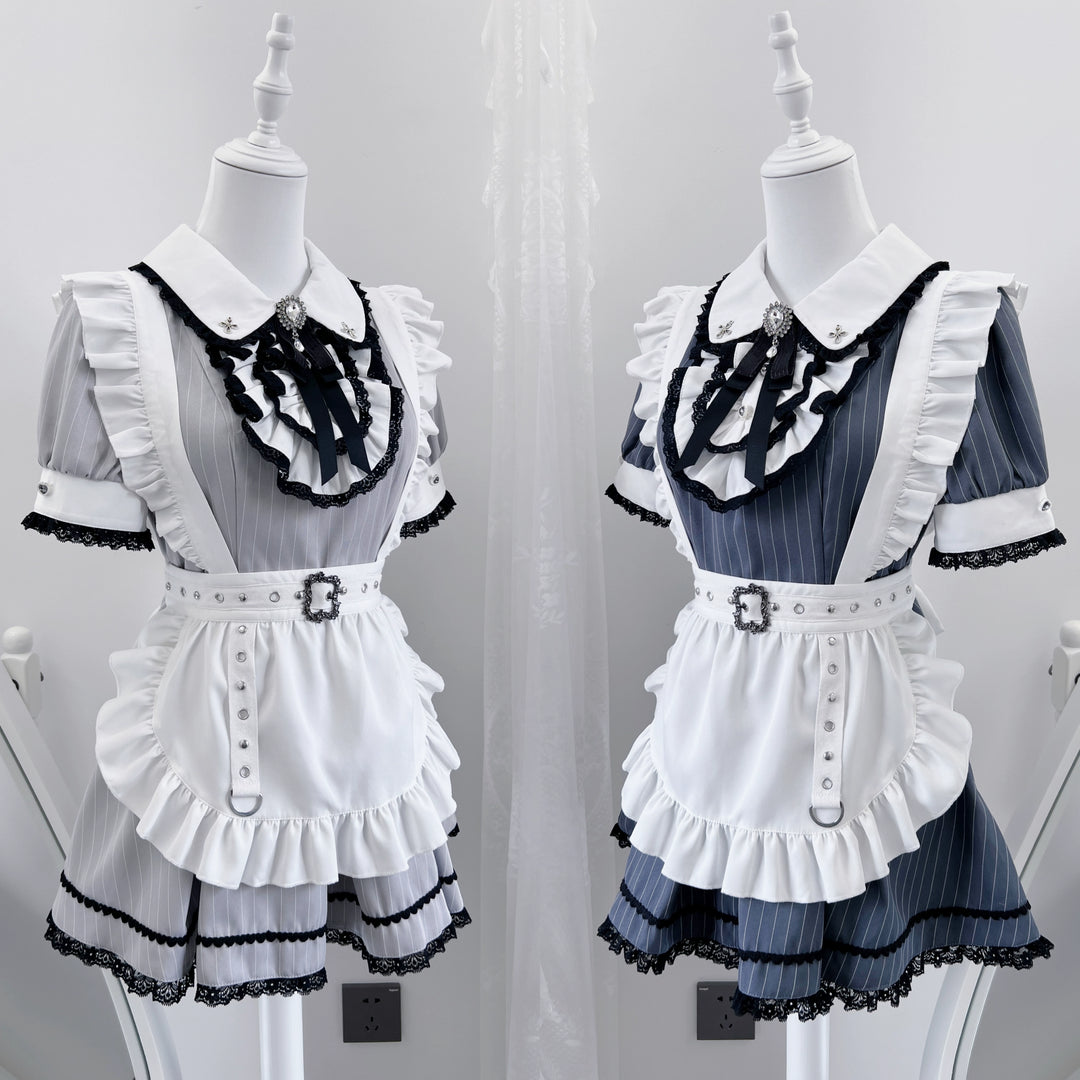Maid Style Jirai Kei Dress Set, Pocketed Shorts + Apron 43439:778392