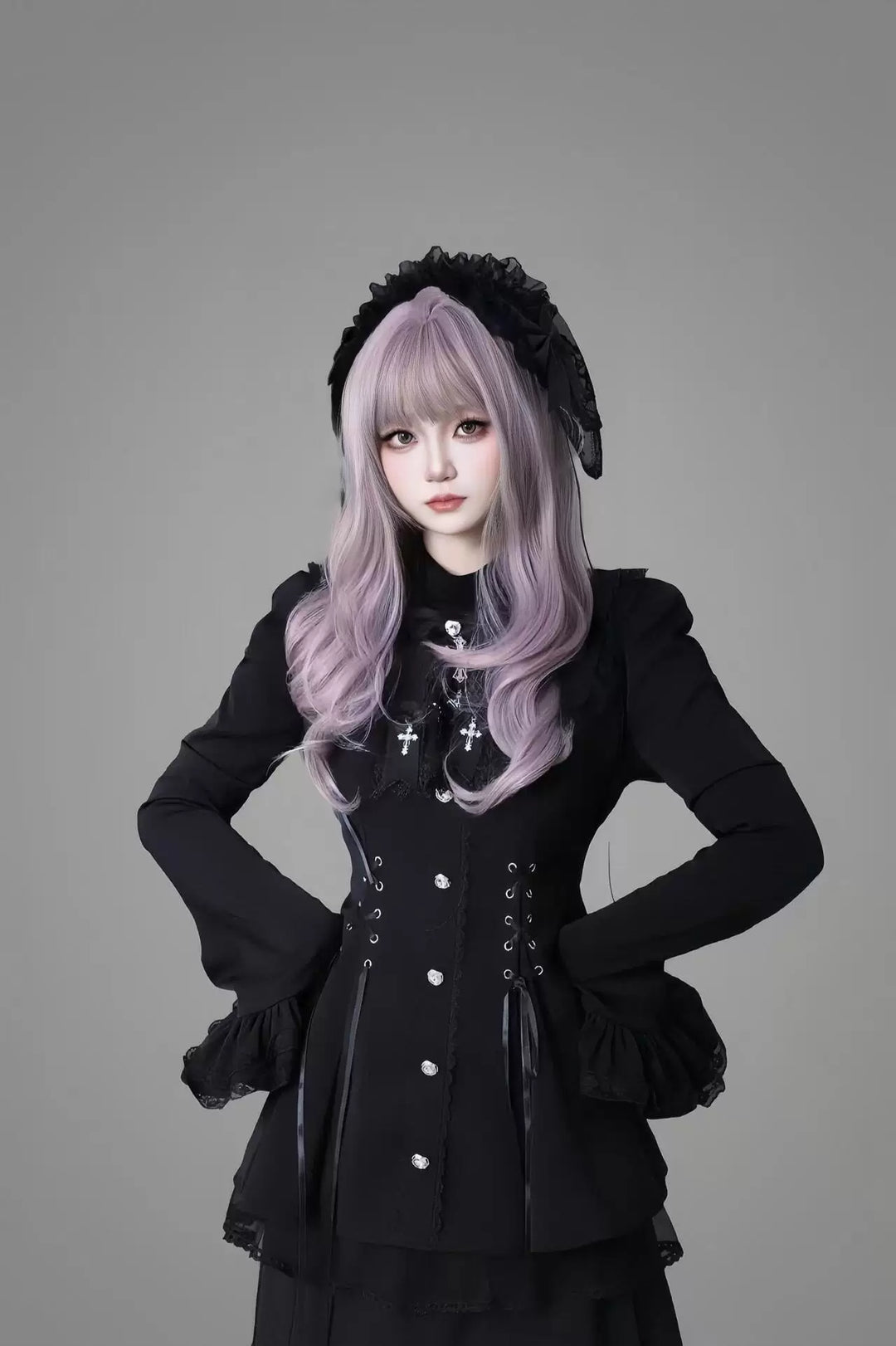 Jirai Kei Flared Sleeve Dress Set, Cross Accents 44369:807246