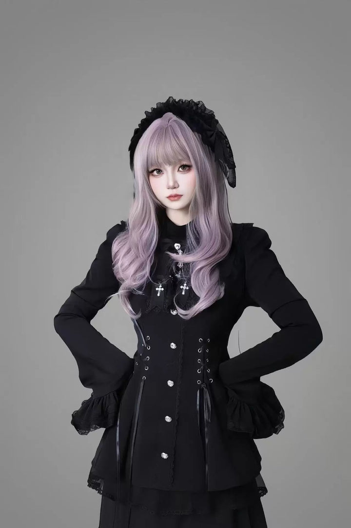 Jirai Kei Flared Sleeve Dress Set, Cross Accents 44369:807246