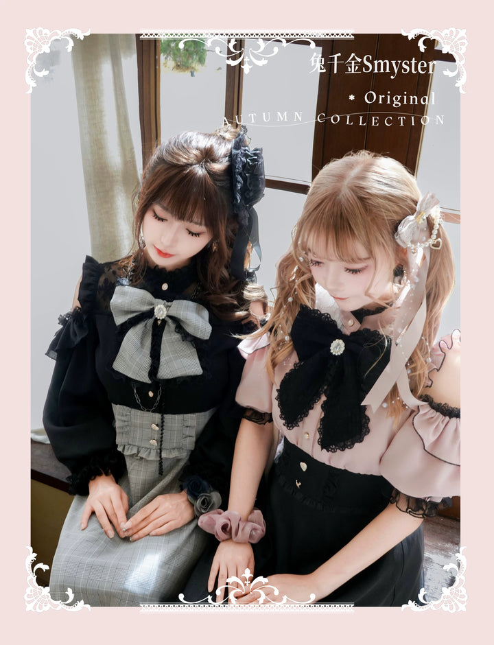 Jirai Kei Open-Shoulder Long Dress, Detachable Bow 44754:823935