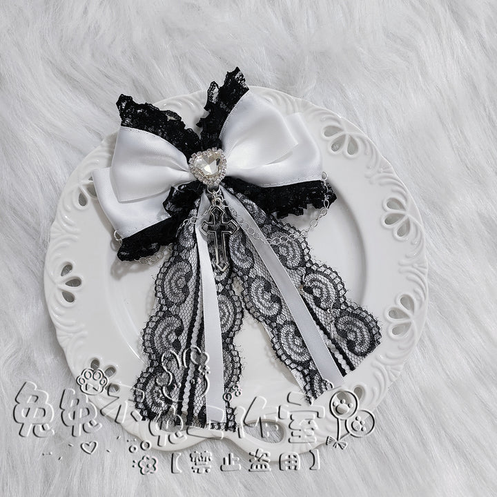 Cross Jirai Kei Hair Clip with Heart-shaped Rhinestone 42324:736418