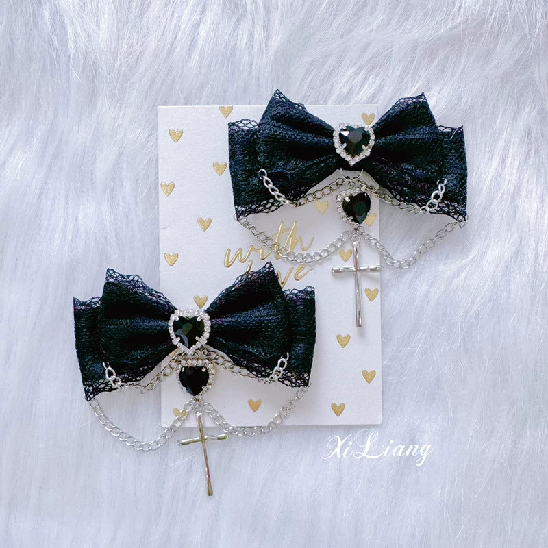Jirai Kei Hair Clip Black Lace Brooch 35286:492604