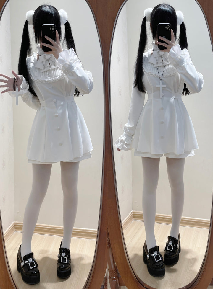 Jirai Kei Set Up Lace Embroidered Waist-cinching Dress 33722:474160