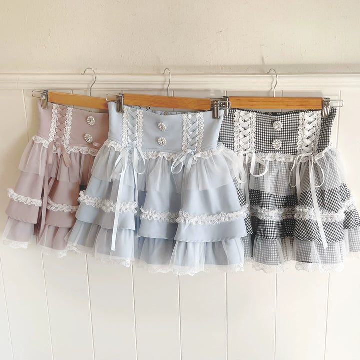 Jirai Kei Ruffle Tiered Skirt with Lace and Bows Multicolor 42894:758565