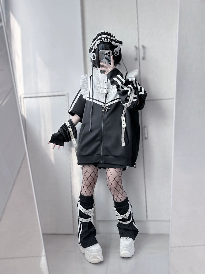 Tenshi Kaiwai Shorts Set Gray Black Jacket With Wings 35728:502738