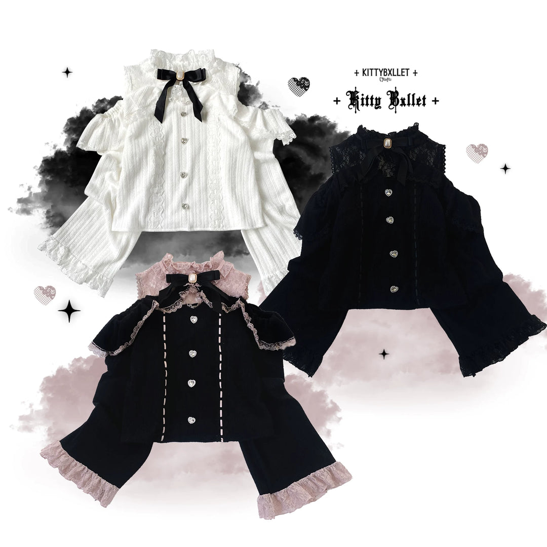 Jirai Kei Off-Shoulder Sweater, Lace Neck 44471:811046