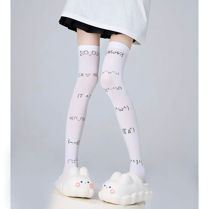 Tenshi Kaiwai Socks Hold-ups Thigh High Socks Velvet Print (F) 36542:555134