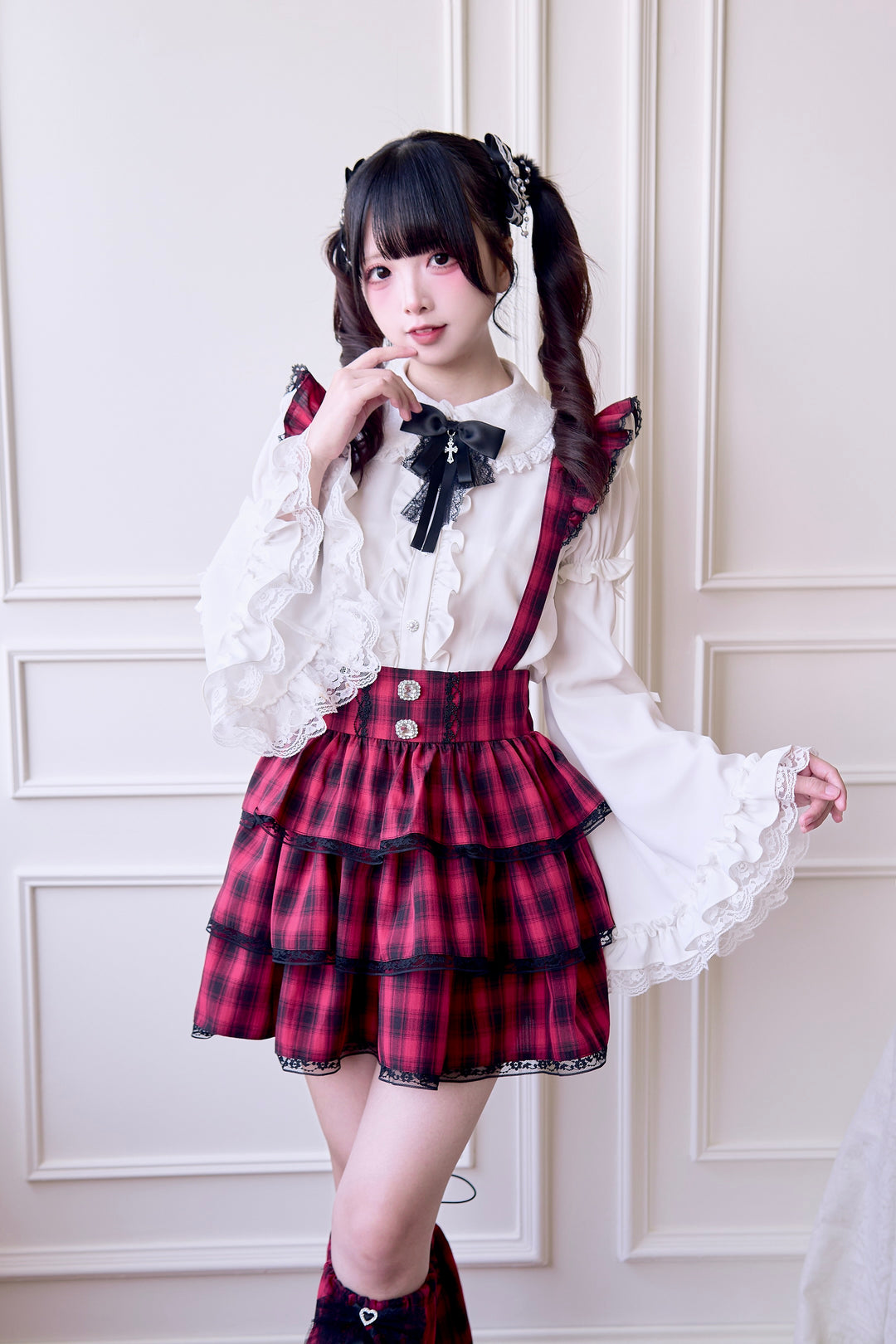 Plaid Jirai Kei Suspender Skirt with Removable Straps 42625:750993