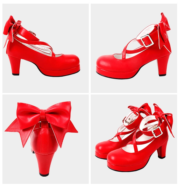 Lolita Shoes High Heel Shoes With Round Toe And Bow Ties Multicolor 31646:368968 31646:368968