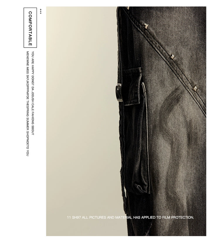 Punk Pants Black Straight Wide Leg Ripped Jeans Autumn 39760:642232