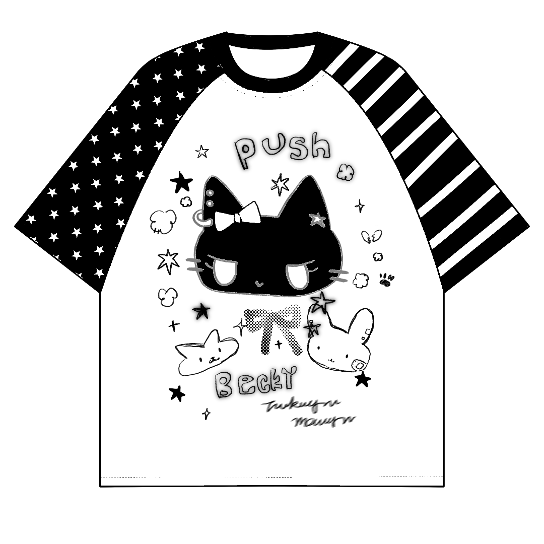 Kawaii Otaku Anime Cat Print Cotton Shirt Black & White (L M S XL) 42851:755306