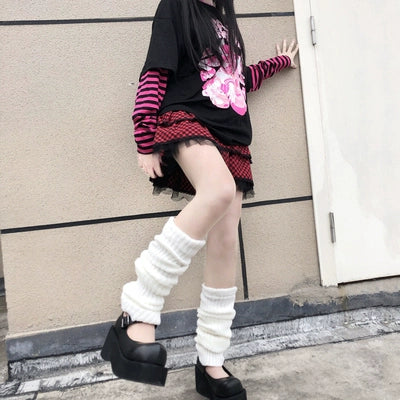 Harajuku Fashion White Black Gray Leg Warmers 28966:339346