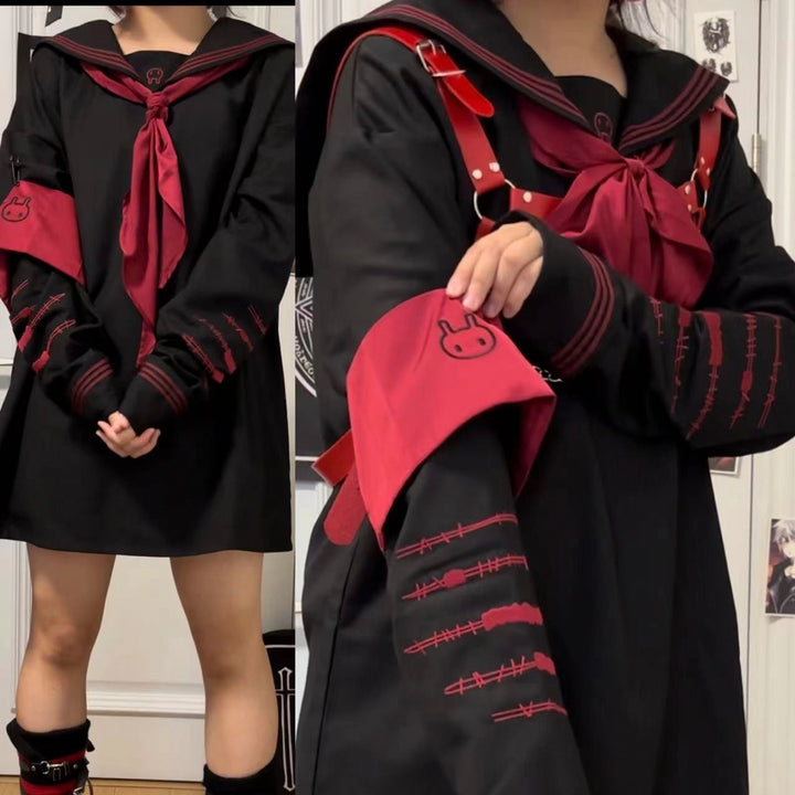 Plus Size Jirai Kei Dress Sailor Collar Uniform Dress 39540:635150
