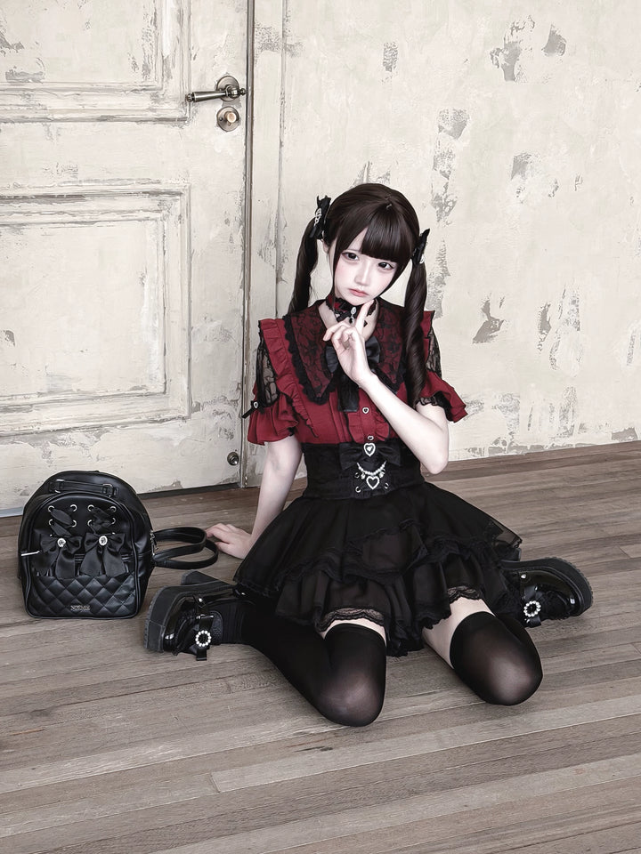 Jirai Kei Lace Sleeve Blouse, Ruffle Details 45194:841379