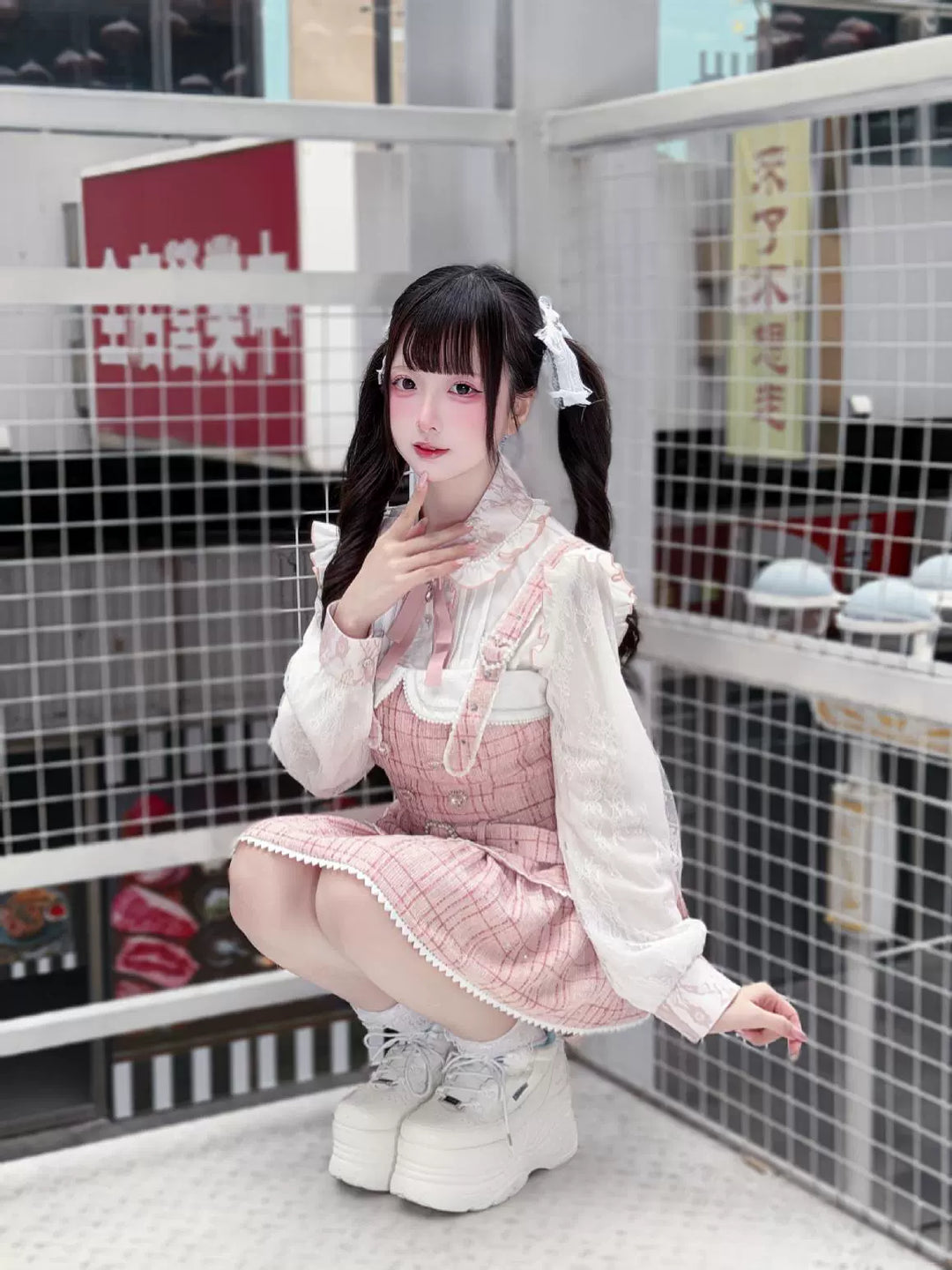 Jirai Kei Lace Sleeves Blouse, Fleece Lining 44177:800911