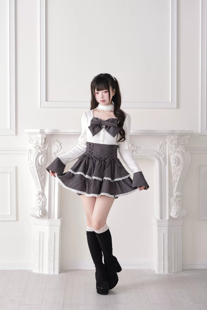 Jirai Kei Knit Top, Choker-Style Neck and Flared Sleeves 44686:818932