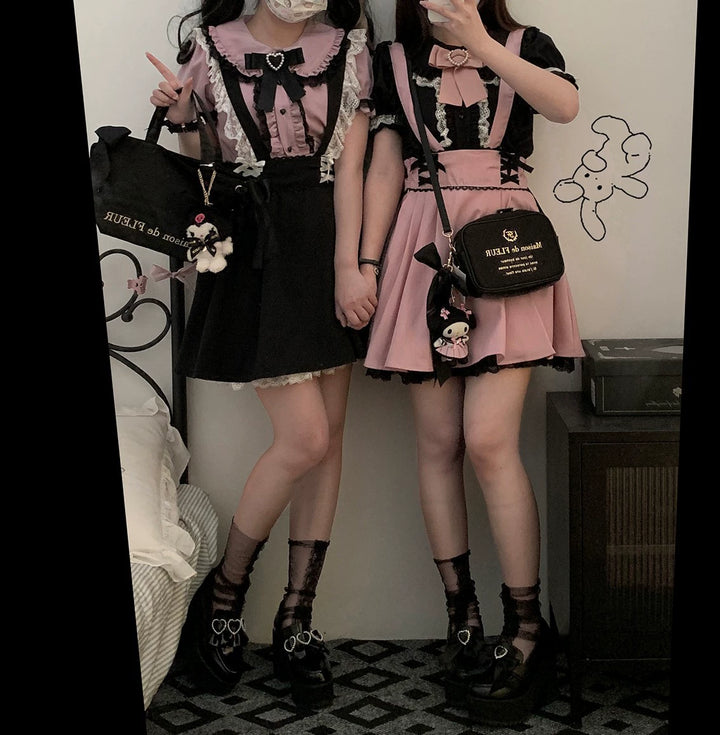 Jirai Kei Shirt Sweet Lace Blouse Short Sleeve Peter Pan Collar 35260:536020 35260:536020