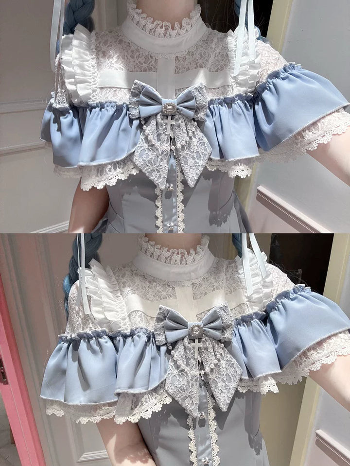 Flounce Cape Jirai Kei Dress, Cross Pendant 43780:859805