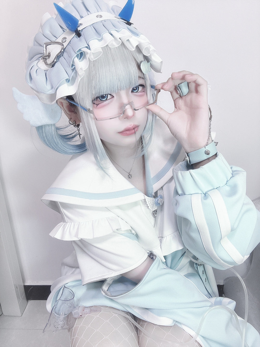 Tenshi Kaiwai Set Sailor Collar Jacket With Ruffle And Heart Buckle 34896:749711
