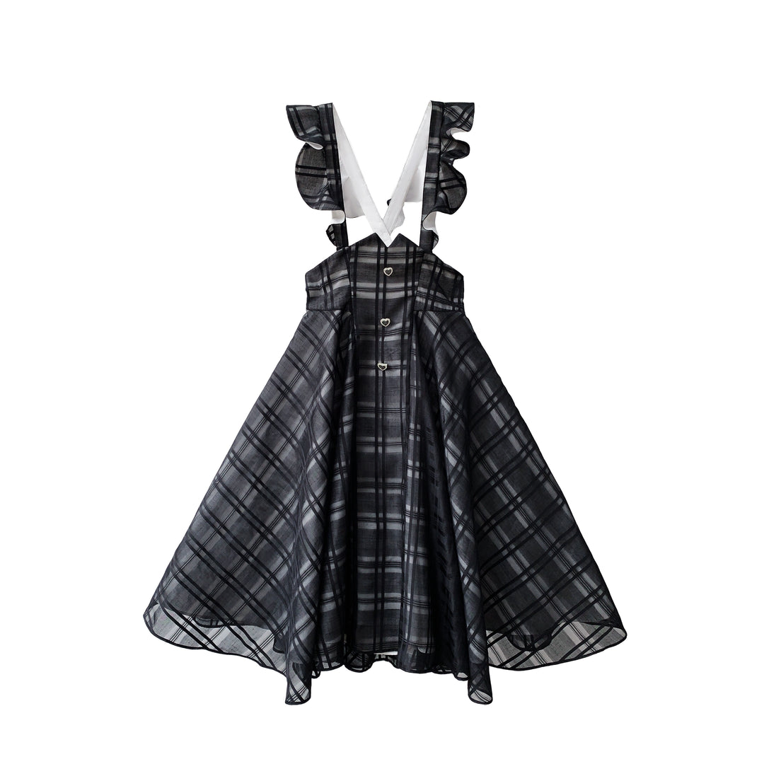 Black Plaid Jirai Kei Suspender Skirt, White Blouse (L M S XL) 42918:760677