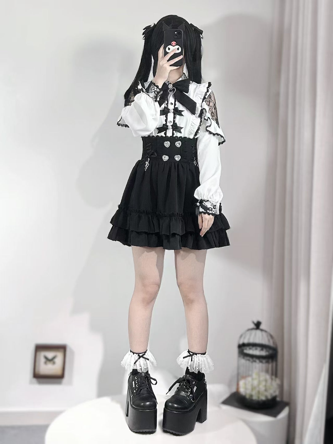 Jirai Kei White Blouse With Lace Open Shoulder And Long Sleeves 42710:750081
