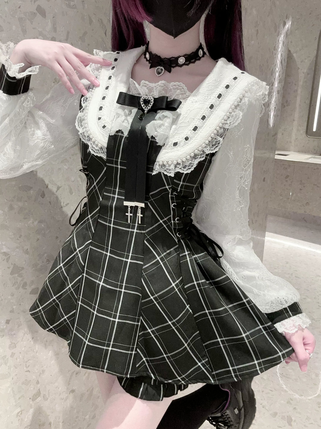 Long-Sleeved Jirai Kei Dress, Pocketed Shorts 43856:787328