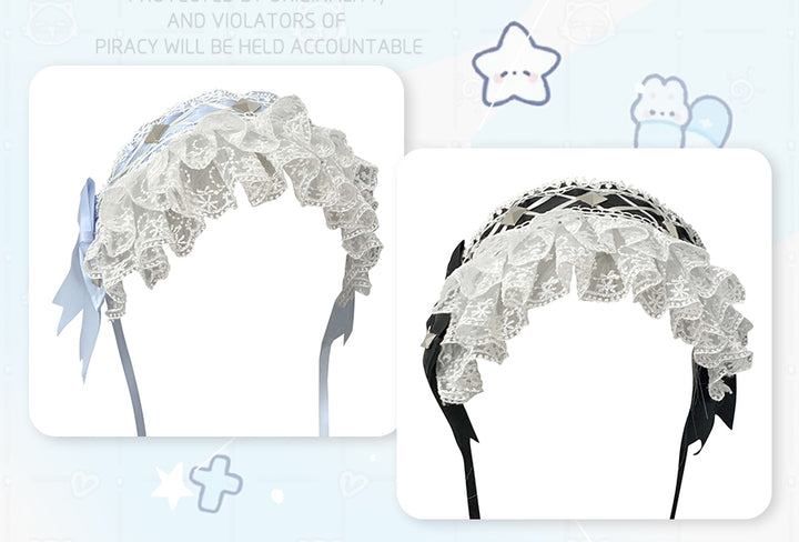 Jirai Kei Hairband with Ribbon Lace and Rivets 42804:753970