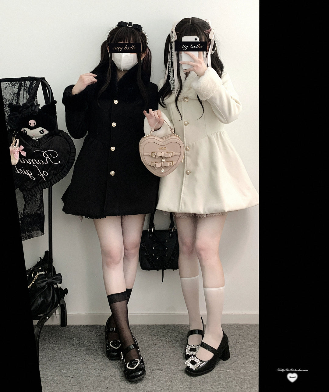 Jirai Kei Coat Detachable Fur Collar Dress Wool-like Jacket 40416:667662