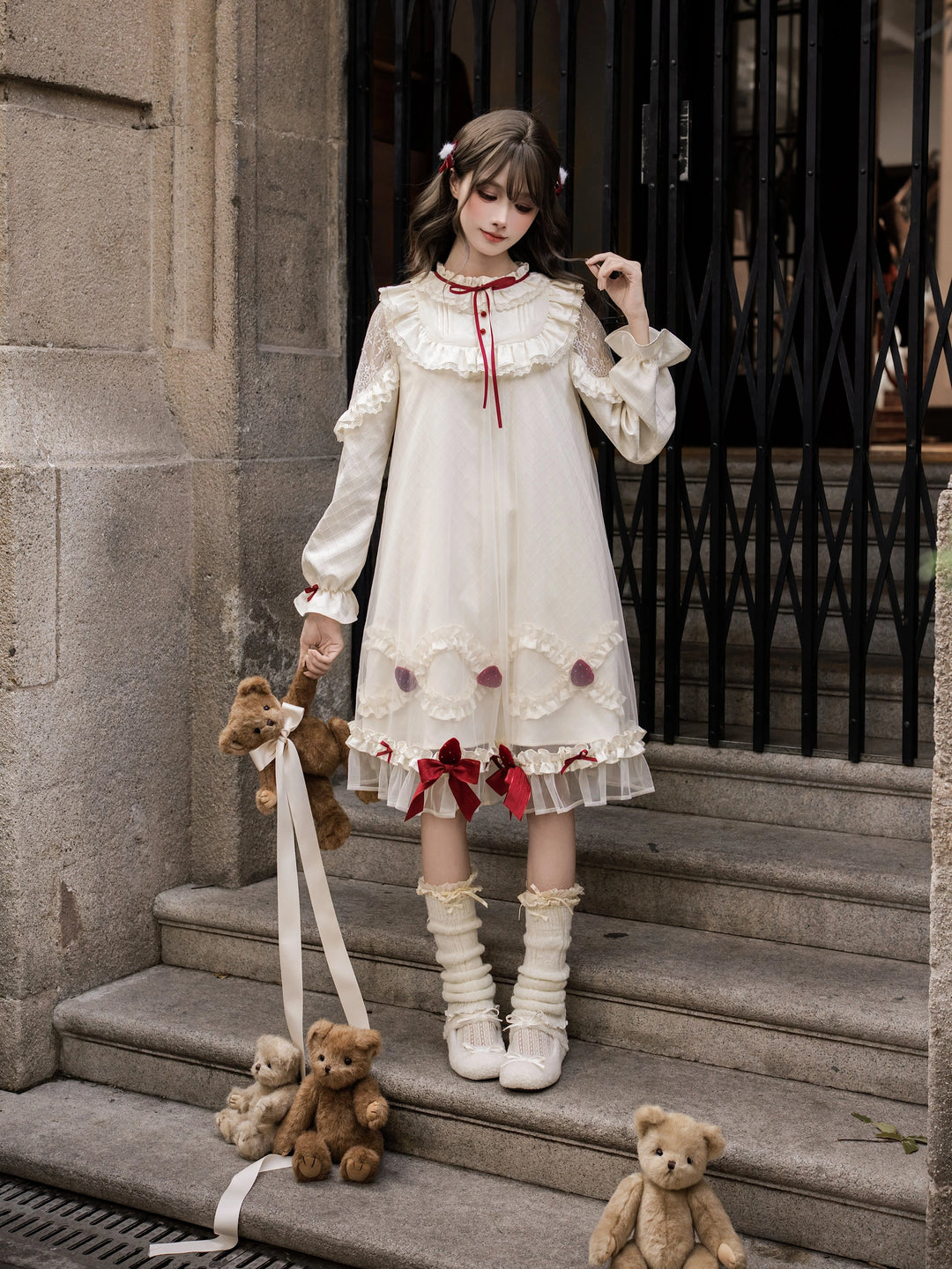 A-Line Daily Lolita OP Dress, Strawberry Accents 44324:805669