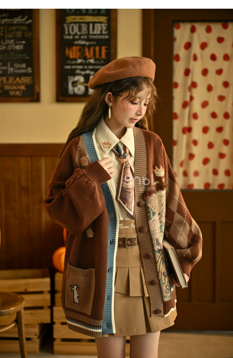 Mori Kei Vintage Style Melrad Knit Sweater Shirt Skirt Set 22716:335826