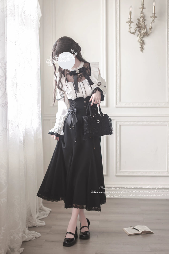 Ankle-length Jirai Kei Mermaid Skirt, Lace Detailed Blouse 43112:873042