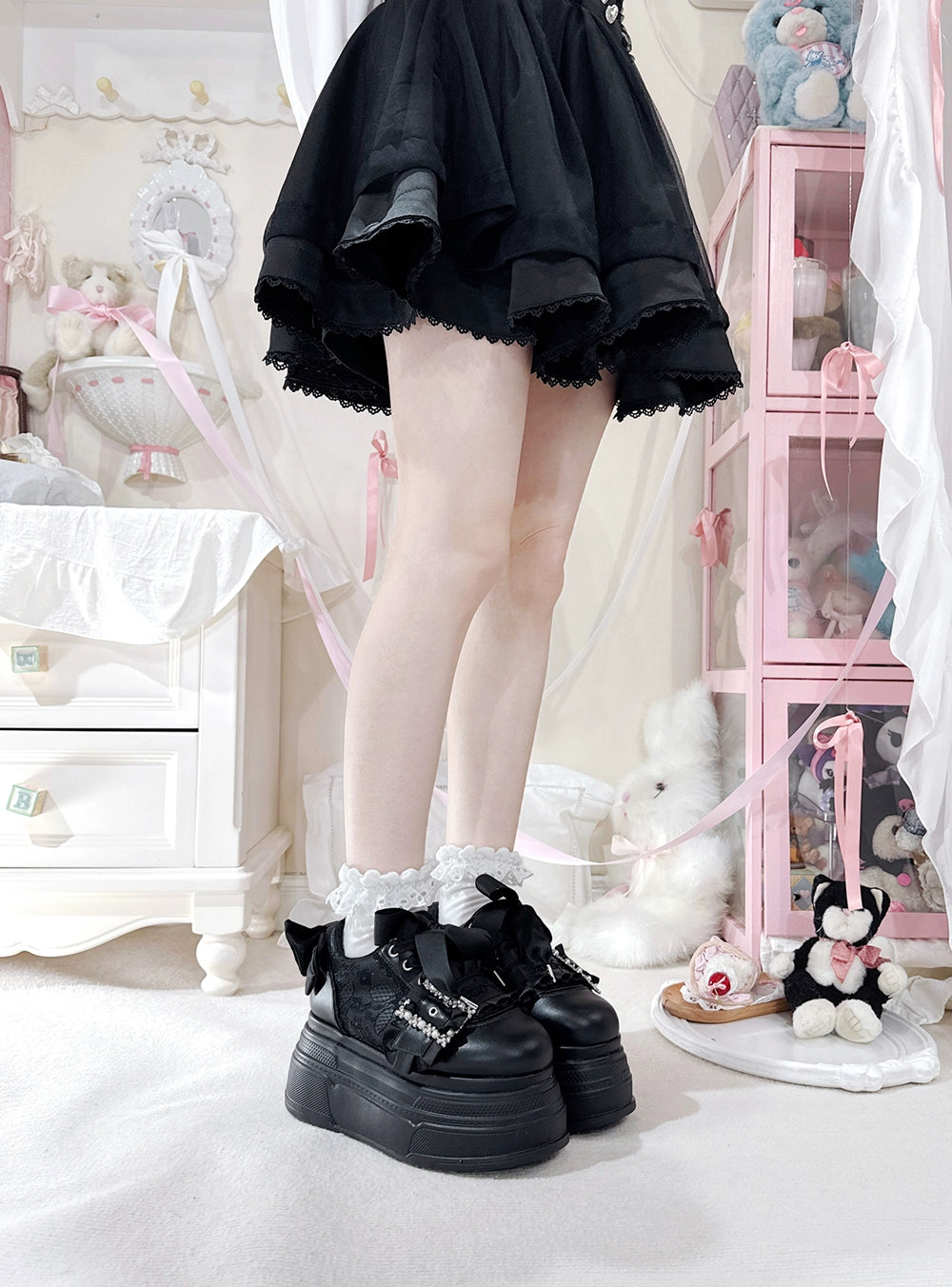 Ryousangata High Platform Shoes, Satin Bow 43688:783051