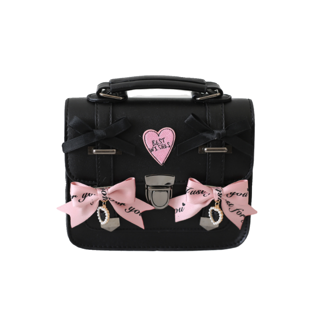 Black Jirai Kei Bag Leather Shoulder Bag With Bows And Rhinestone 33802:448726