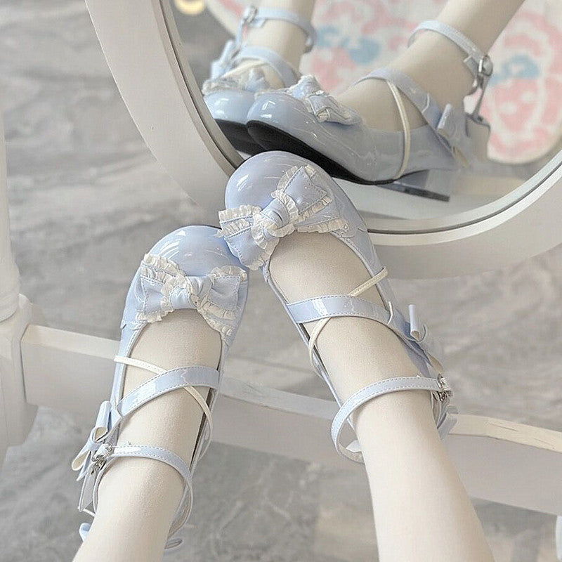 Sweet Lolita Round-toe Shoes with Low Heel and Bow Details 42555:744998