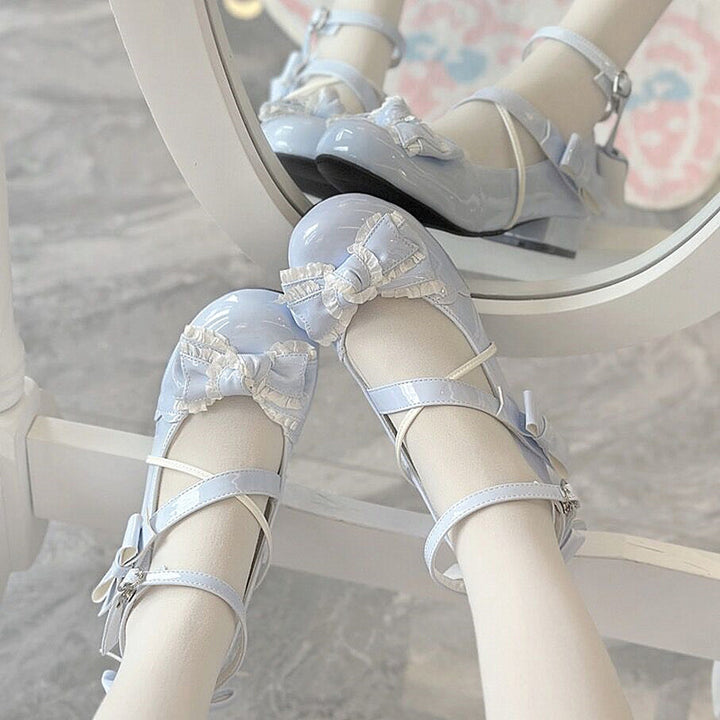 Sweet Lolita Round-toe Shoes with Low Heel and Bow Details 42555:744998