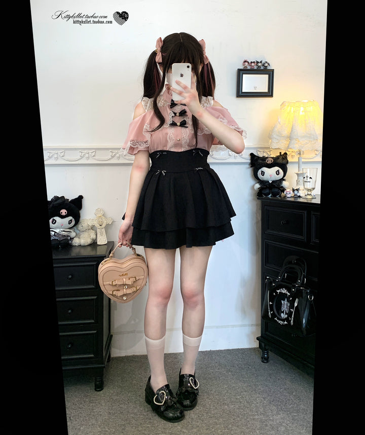 Caped Chiffon Jirai Kei Blouse With Hand-tied Bow 43106:768479