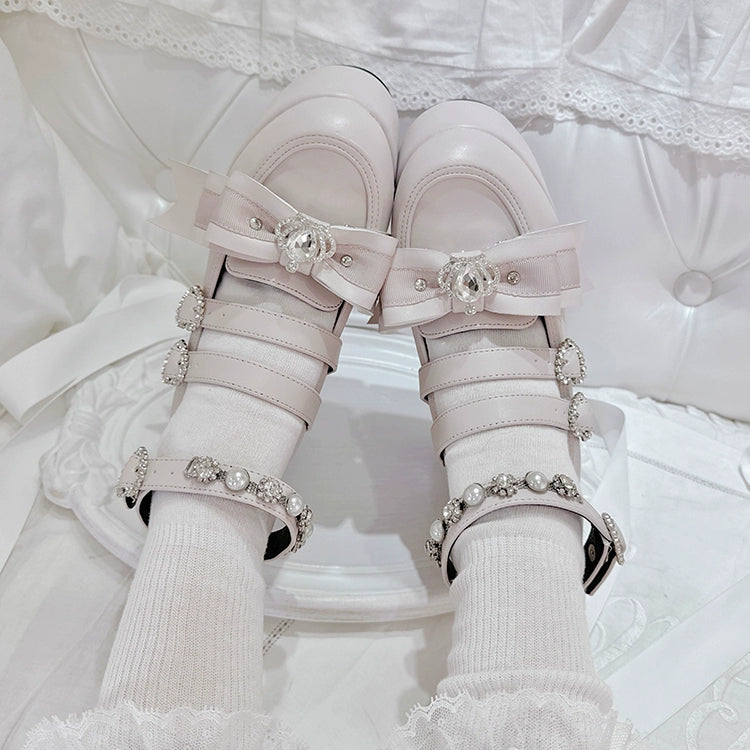 Jirai Kei Platform Shoes, Glittering Rhinestone, Chunky Heel 43247:775764