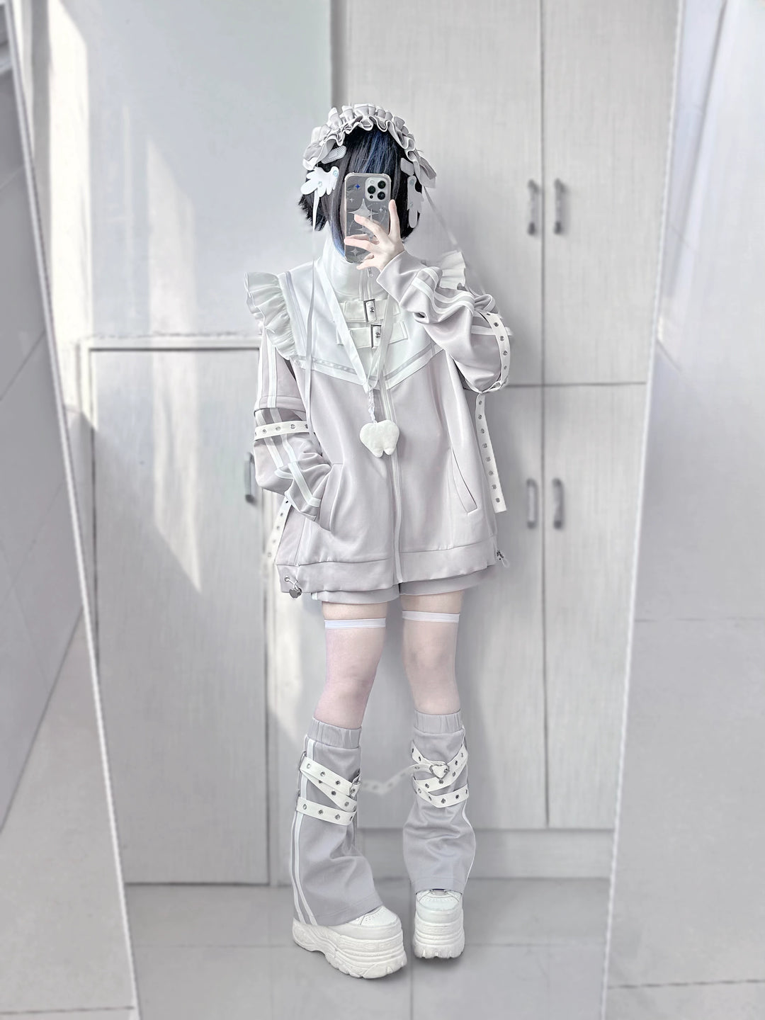 Tenshi Kaiwai Shorts Set Gray Black Jacket With Wings 35728:502720