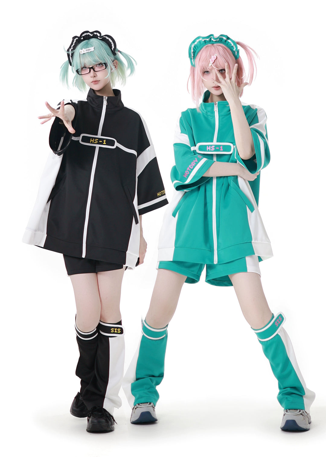Black/Green Subcul Jirai Kei Sporty Jacket -Set or Singles 43057:764006