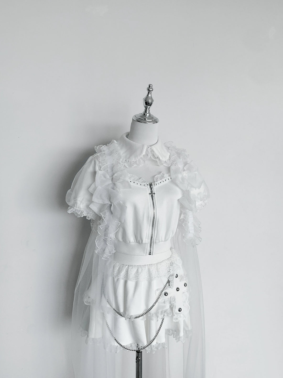 Jirai Kei Skirt & Zip-up Top, Tulle Vest 45009:838776