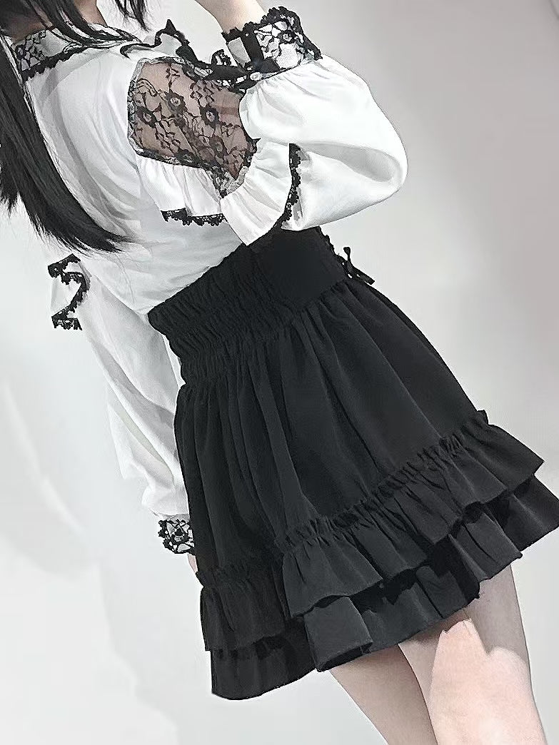 Jirai Kei White Blouse With Lace Open Shoulder And Long Sleeves 42710:750104