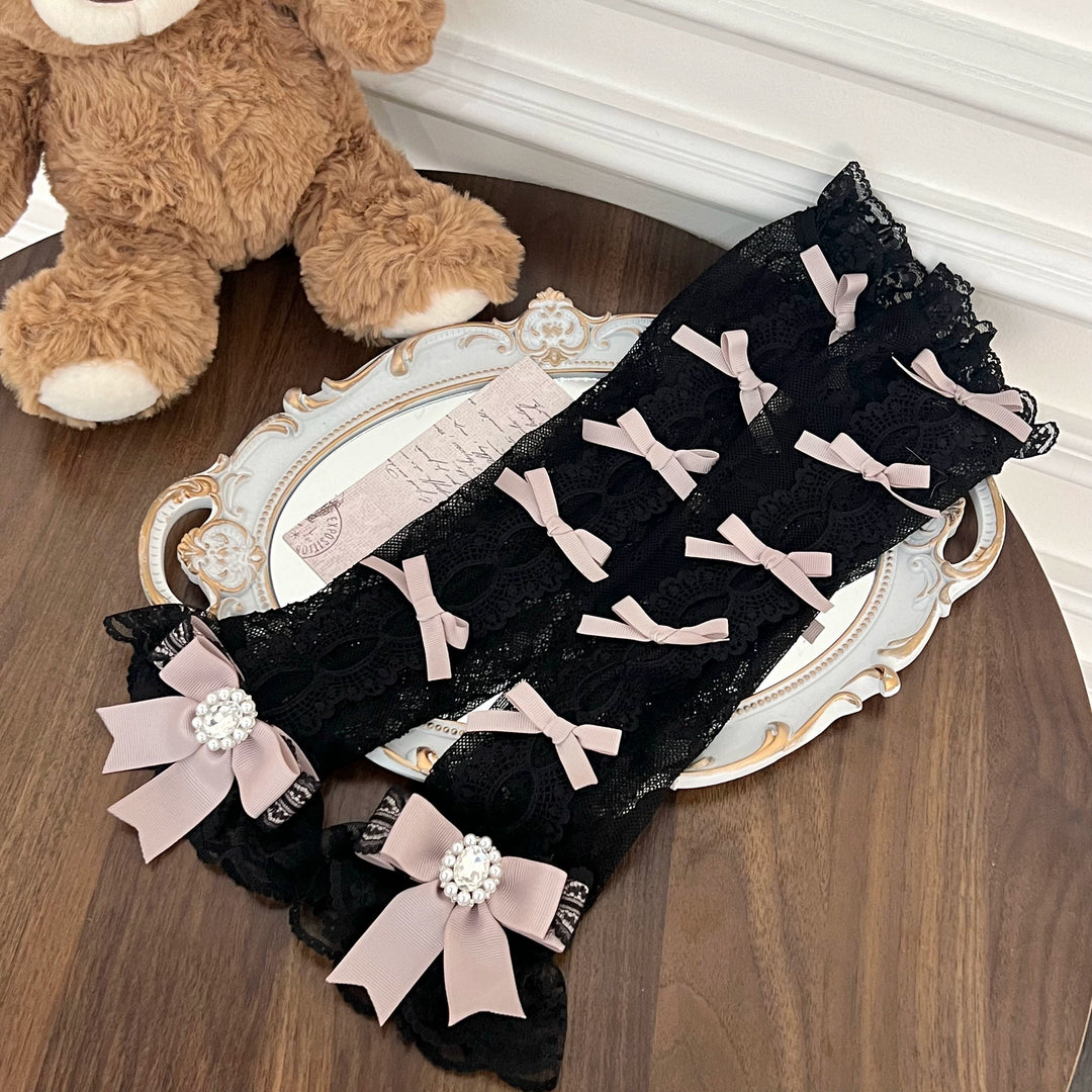 Jirai Kei Lace Arm Sleeves, Ribbon Bows, Rhinestones, Pearl Accents 43316:773879