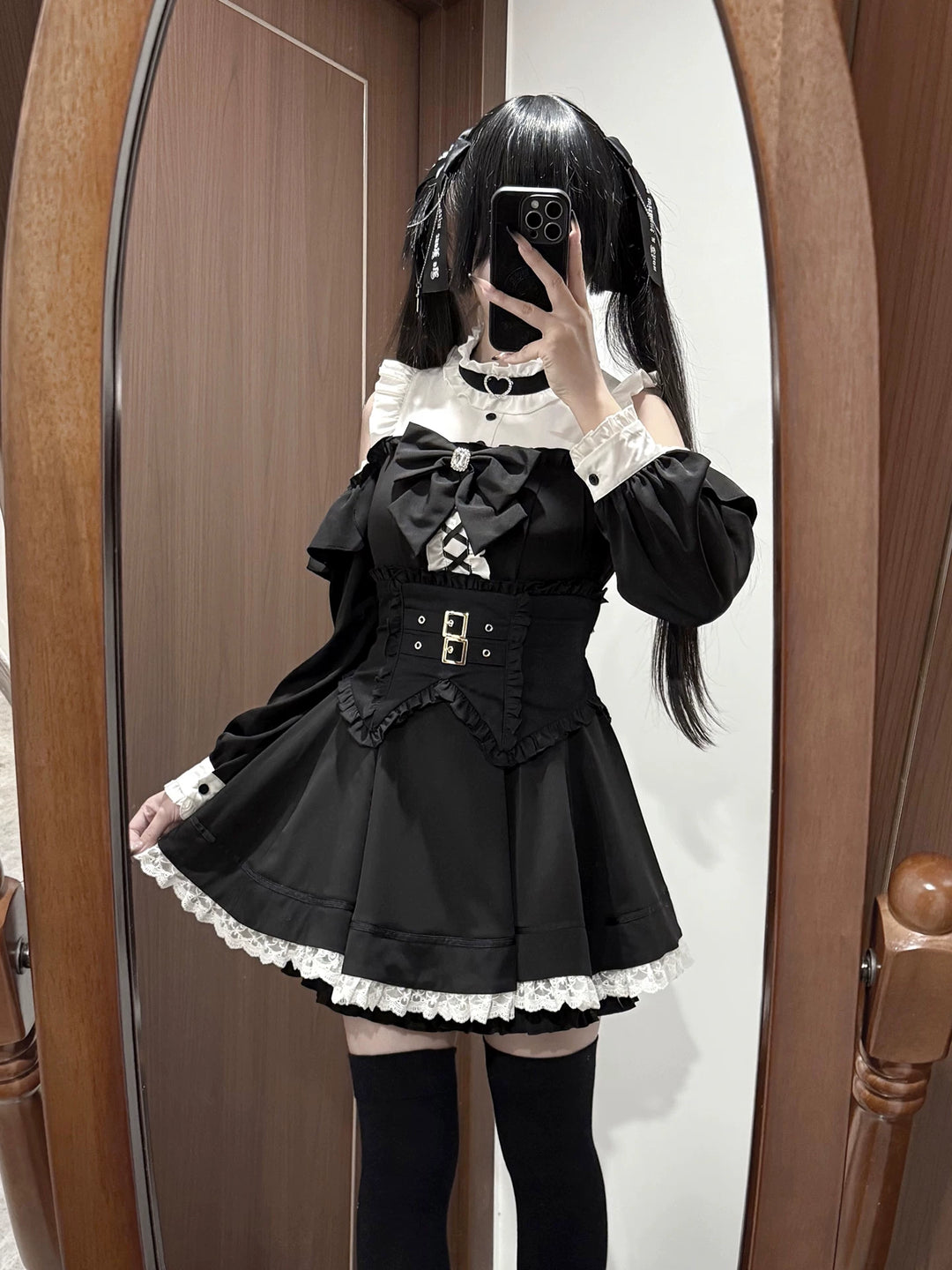 Jirai Kei Open-shoulder Dress Set, Detachable Corset 44751:821146