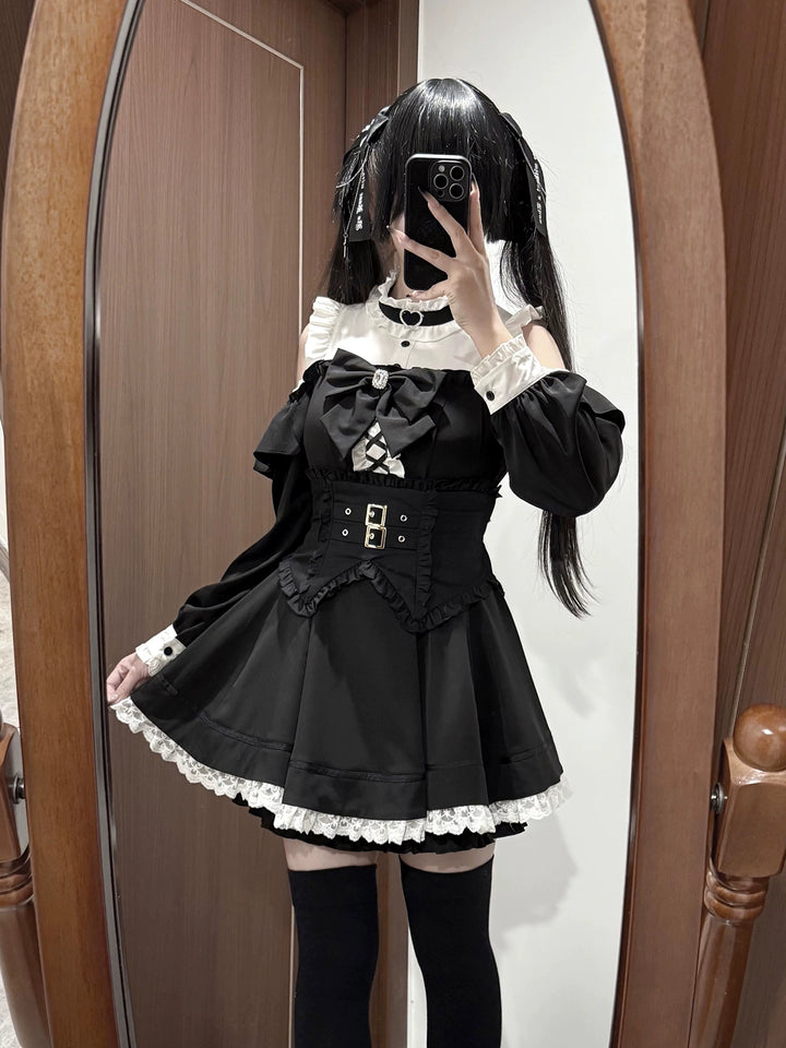 Jirai Kei Open-shoulder Dress Set, Detachable Corset 44751:821146