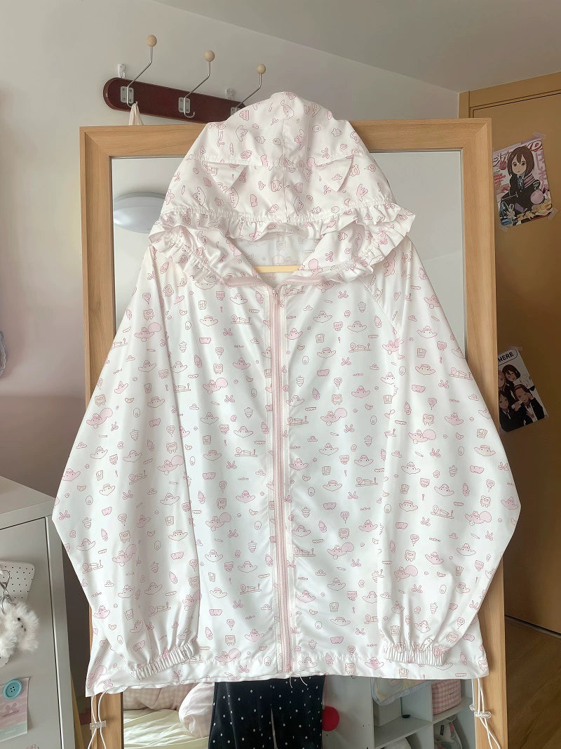 Kawaii Hooded Sunscreen Jacket with Cat Ears & Animal Prints (L M S XL XXL) 42905:759071